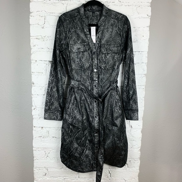 White House Black Market Snake Animal Metallic Silver Foil Shirt Dress 14 - Picture 2 of 15